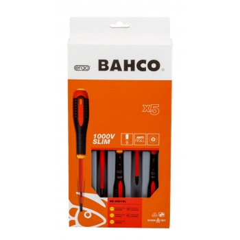 BAHCO ERGO™ Szigetelt csavarhúzó készlet, VDE vékonyított SLIM pengével, 5 részes