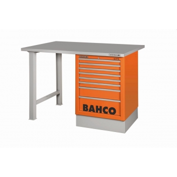 BAHCO Rozsdamentes acél tetejű munkaasztal, 1500x750x1030 mm, 6 fiókos szekrénnyel, fekete