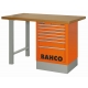 BAHCO MDF tetejű munkaasztal, 1500x750x1030 mm, 6 fiókos szekrénnyel, piros