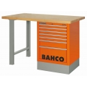 BAHCO Keményfa tetejű munkaasztal, 1500x750x1030 mm, 7 fiókos szekrénnyel, narancssárga