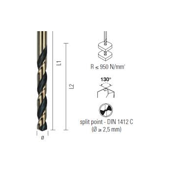 ECEF Fémcsigafúró 6,90 mm HSS-G M2, Gold Black DIN338