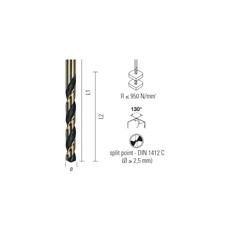 ECEF Fémcsigafúró készlet HSS-G, Gold Black, 2-6,5 mm 36 részes, 130° , Gold Black DIN338