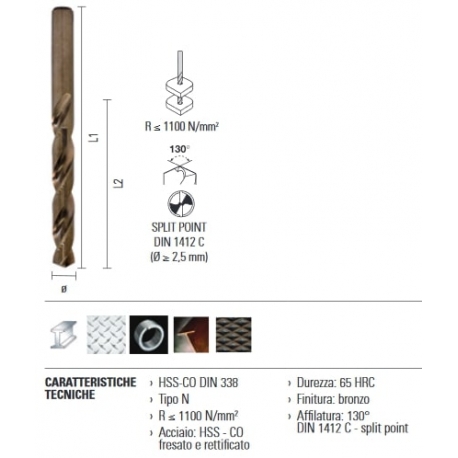 ECEF Fémcsigafúró 3,50mm HSS Cobalt, K-LINE 130°, DIN338