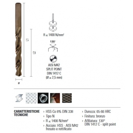 ECEF Fémcsigafúró 2,20mm HSS Cobalt 8%, DIN338