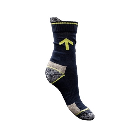 Munkavédelmi zokni, 87% pamut, 4% poliamid, 9% elasztán, gumirozott szár, erősített sarokrész. Méret: 41-43