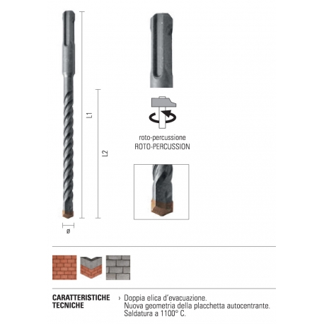 ECEF Ütvefúrószár dupla spirálos, SDS Plus, 14x210/150 mm