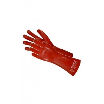 Védőkesztyű PVC hosszú szárú kesztyű 40cm, piros, 10-es