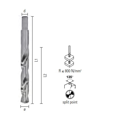 ECEF Fémcsigafúró 11,00 mm redukált szár (10 mm) HSS köszörült 135° profi, TeKno Xp, DIN338