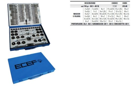 ECEF Menetfúró-metsző készlet M2-M18 110 részes Fémdobozban