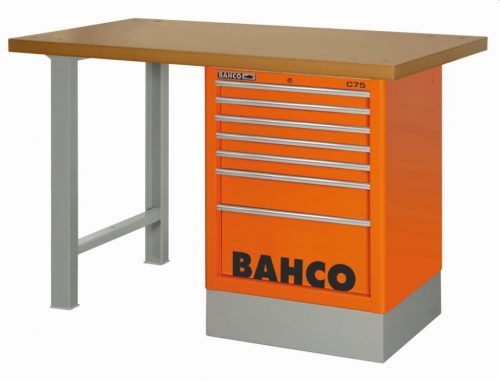 BAHCO MDF tetejű munkaasztal, 1500x750x1030 mm, 6 fiókos szekrénnyel, fekete