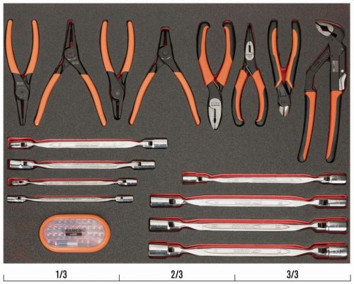 BAHCO 3/3 Szerszámösszeállítás: csuklós fejű csavarkulcs, Fogók és Bit-Box, 47 részes
