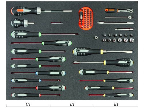 BAHCO 3/3 Szerszámösszeállítás: 1/4" dugókulcs& kiegészítők & Ergo™ Csavarhúzók, 57 részes