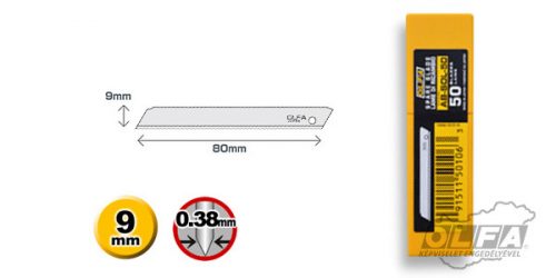 OLFA AB-SOL-50 Standard tartalékpenge, 9 mm, 50db/csomag